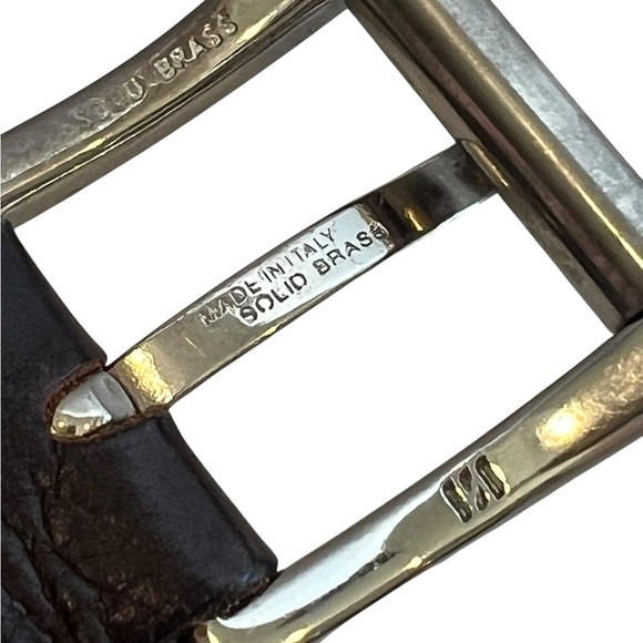 Dockers Full Grain Leather Dark Brown Classic Belt Brass Buckle Made In Italy - Picture 4 of 8